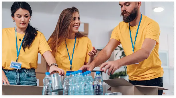 group of volunteers working in community charity