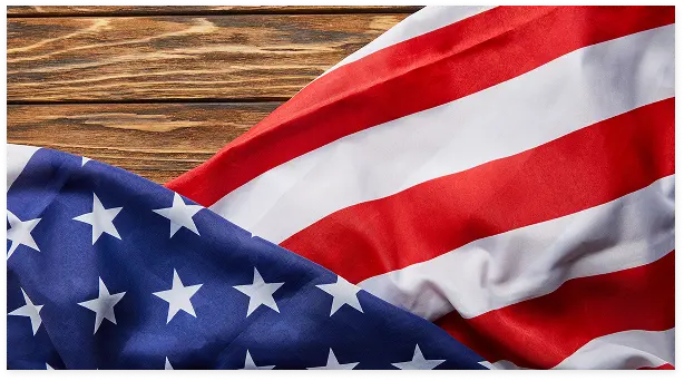 top view of usa flag on wooden surface